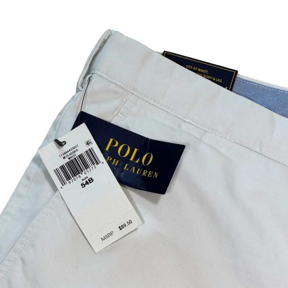 Polo Ralph Lauren Mens‎ White Classic Fit 9 Inch Stretch Chino Shorts 54B New